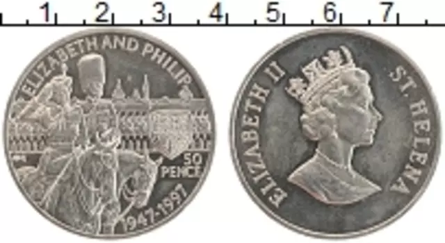Монета 50 пенсов Острова Святой Елены 1997 года Медно-никель Елизавета II и Филипп