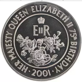 Монета 50 пенсов Острова Вознесения 2001 года Медно-никель 75 лет королеве Елизавете II