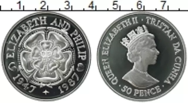 Монета 50 пенсов Тристан-да-Куньи 1987 года Серебро Елизавета II