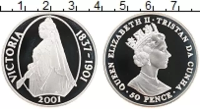 Монета 50 пенсов Тристан-да-Куньи 2001 года Серебро Елизавета II