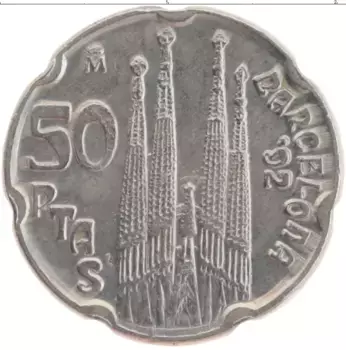 Монета 50 песет Испании 1992 года Медно-никель Олимпийские игры в Барселоне