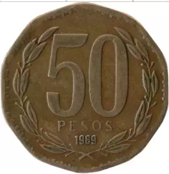 Монета 50 песо Чили 1989 года Бронза Бернардо О’Хиггинс
