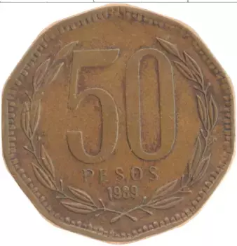 Монета 50 песо Чили 1989 года Бронза Бернардо О’Хиггинс