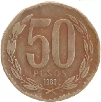 Монета 50 песо Чили 1989 года Бронза Бернардо О’Хиггинс