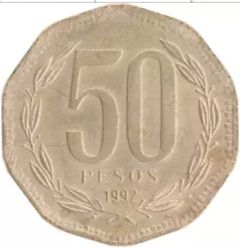 Монета 50 песо Чили 1992 года Бронза Хиггинс