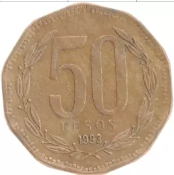 Монета 50 песо Чили 1993 года Бронза Бернардо О’Хиггинс