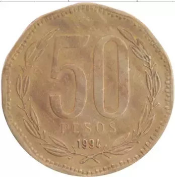 Монета 50 песо Чили 1994 года Бронза Бернардо О’Хиггинс