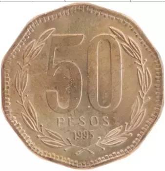 Монета 50 песо Чили 1995 года Бронза Бернардо О’Хиггинс