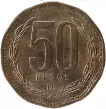 Монета 50 песо Чили 1996 года Бронза Бернардо О’Хиггинс