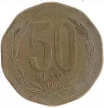 Монета 50 песо Чили 1996 года Бронза Бернардо О’Хиггинс