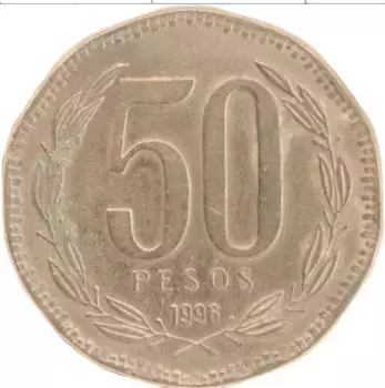 Монета 50 песо Чили 1996 года Бронза