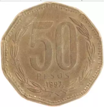 Монета 50 песо Чили 1997 года Бронза Бернардо О’Хиггинс