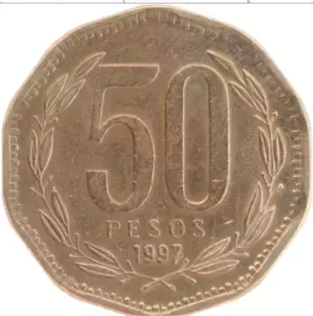 Монета 50 песо Чили 1997 года Бронза