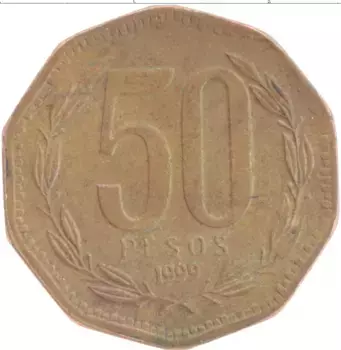 Монета 50 песо Чили 1999 года Бронза
