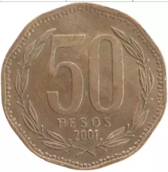 Монета 50 песо Чили 2001 года Бронза Бернардо О’Хиггинс
