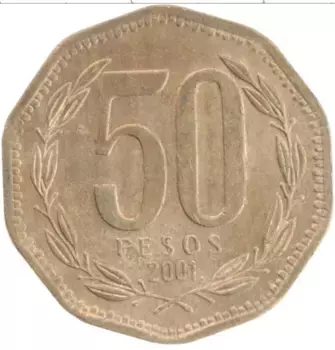 Монета 50 песо Чили 2001 года Бронза Бернардо О’Хиггинс