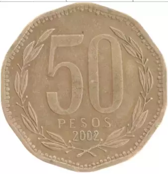 Монета 50 песо Чили 2002 года Бронза Бернардо О’Хиггинс