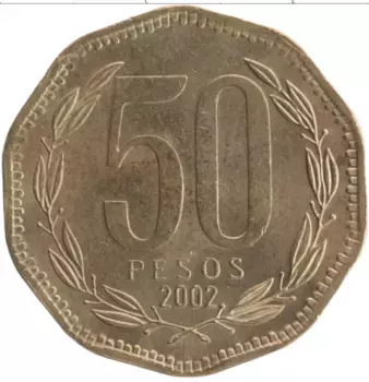 Монета 50 песо Чили 2002 года Бронза Бернардо О’Хиггинс