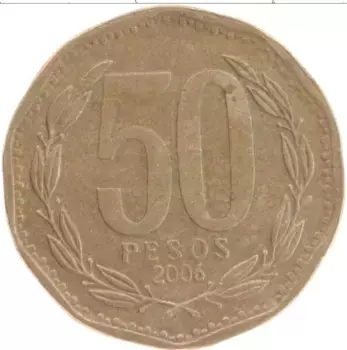 Монета 50 песо Чили 2006 года Бронза