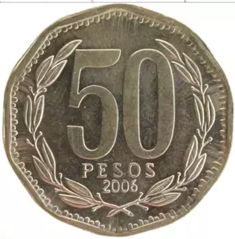 Монета 50 песо Чили 2006 года Бронза Бернардо О’Хиггинс