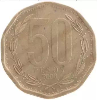 Монета 50 песо Чили 2008 года Бронза