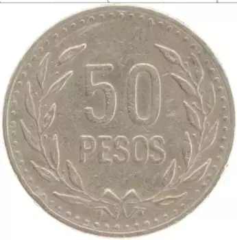 Монета 50 песо Колумбии 1991 года Медно-никель