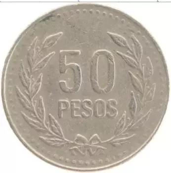 Монета 50 песо Колумбии 2003 года Медно-никель