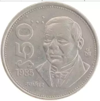 Монета 50 песо Мексики 1985 года Медно-никель Бенито Хуарес