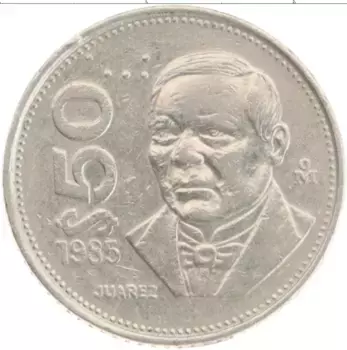 Монета 50 песо Мексики 1985 года Медно-никель Бенито Хуарес