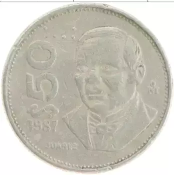 Монета 50 песо Мексики 1987 года Медно-никель Бенито Хуарес