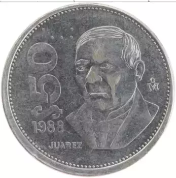 Монета 50 песо Мексики 1988 года Медно-никель Бенито Хуарес