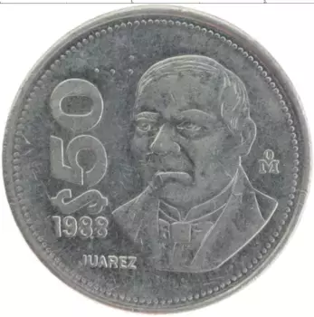 Монета 50 песо Мексики 1988 года Медно-никель