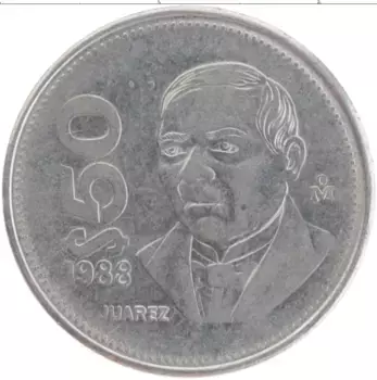 Монета 50 песо Мексики 1988 года Медно-никель