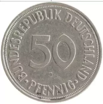Монета 50 пфеннигов ФРГ 1950 года Медно-никель J