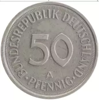 Монета 50 пфеннигов ФРГ 1990 года Медно-никель A