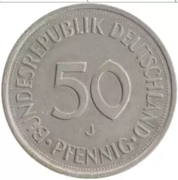 Монета 50 пфеннигов ФРГ 1990 года Медно-никель J