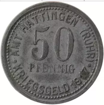 Монета 50 пфеннигов Германия : Нотгельды 1917 года Цинк Хаттинген