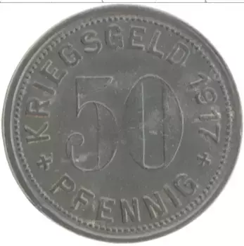 Монета 50 пфеннигов Германия : Нотгельды 1917 года Цинк Меттманн