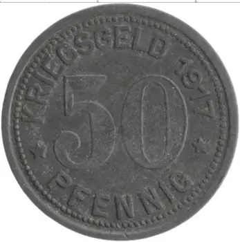 Монета 50 пфеннигов Германия : Нотгельды 1917 года Цинк Эссен