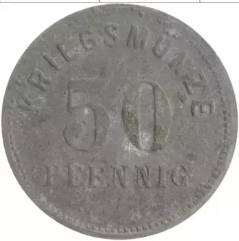 Монета 50 пфеннигов Германия : Нотгельды 1917 года Цинк Бенсхайм
