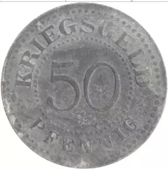 Монета 50 пфеннигов Германия : Нотгельды 1917 года Цинк Золинген