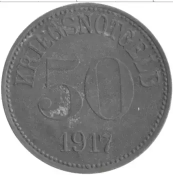 Монета 50 пфеннигов Германия : Нотгельды 1917 года Цинк Бавария
