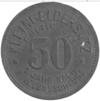 Монета 50 пфеннигов Германия : Нотгельды 1918 года Цинк Шмольн