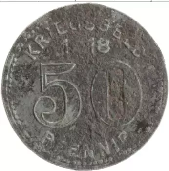 Монета 50 пфеннигов Германия : Нотгельды 1918 года Железо Эльберфельд