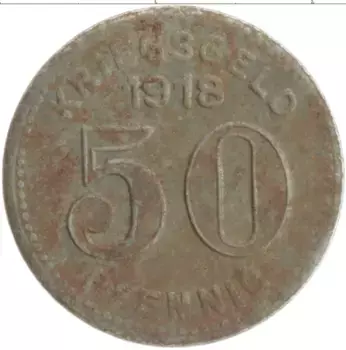 Монета 50 пфеннигов Германия : Нотгельды 1918 года Железо Эльберфельд