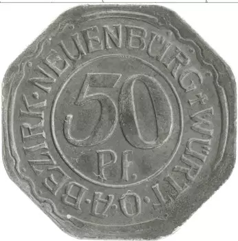 Монета 50 пфеннигов Германия : Нотгельды 1918 года Железо Нойенбюрг