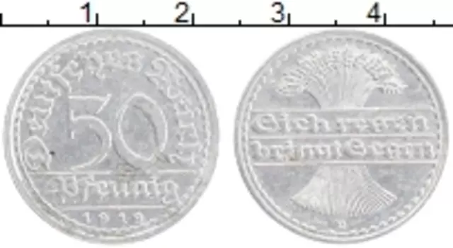 Монета 50 пфеннигов Веймарской республики 1919 года Алюминий D