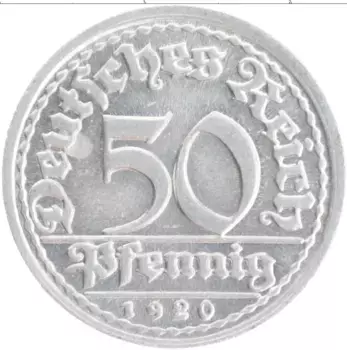 Монета 50 пфеннигов Веймарской республики 1920 года Алюминий D