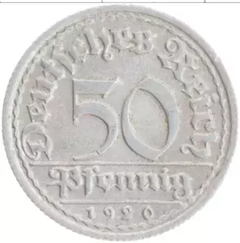 Монета 50 пфеннигов Веймарской республики 1920 года Алюминий F