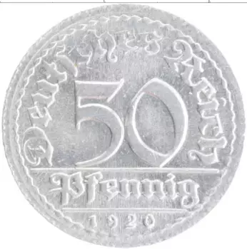 Монета 50 пфеннигов Веймарской республики 1920 года Алюминий D